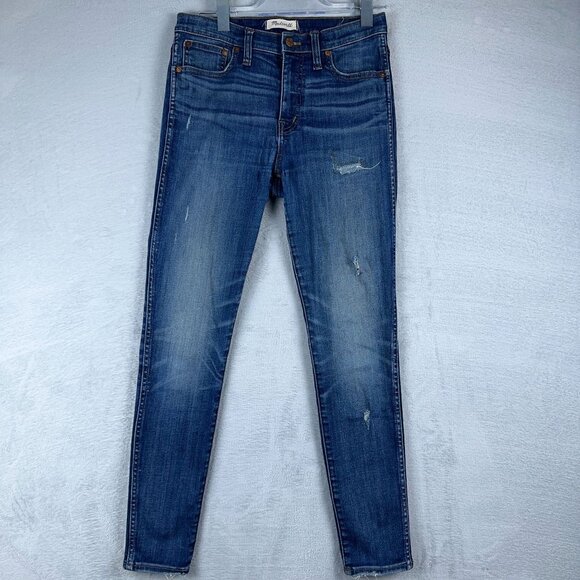 Madewell 9” High Rise Skinny Jeans Denim Ripped And Patched Edition Blue Size 28 - Picture 1 of 10